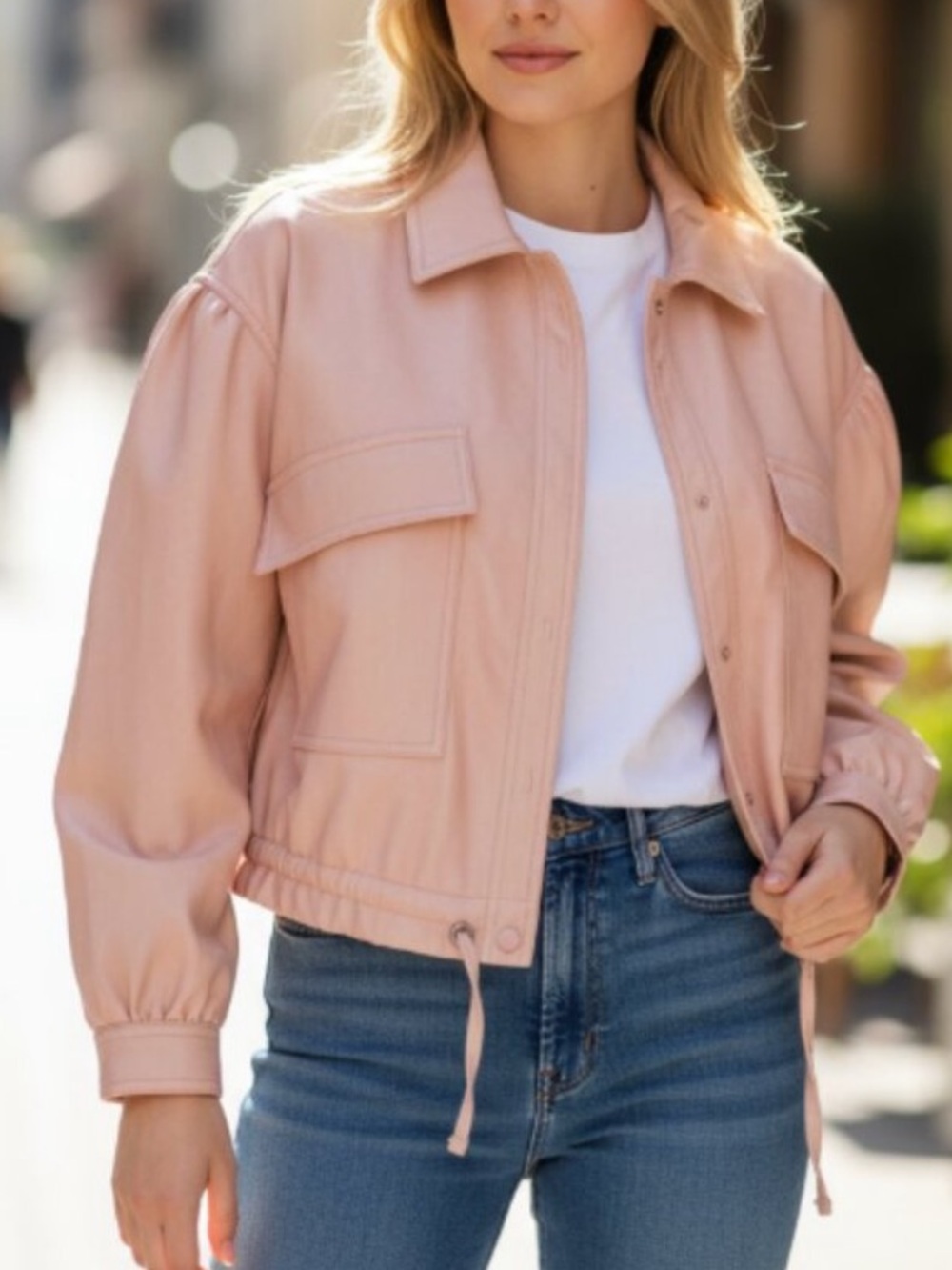 7 for All Mankind Peach Colored Faux Leather Cropped Jacket Women’s Small Vegan